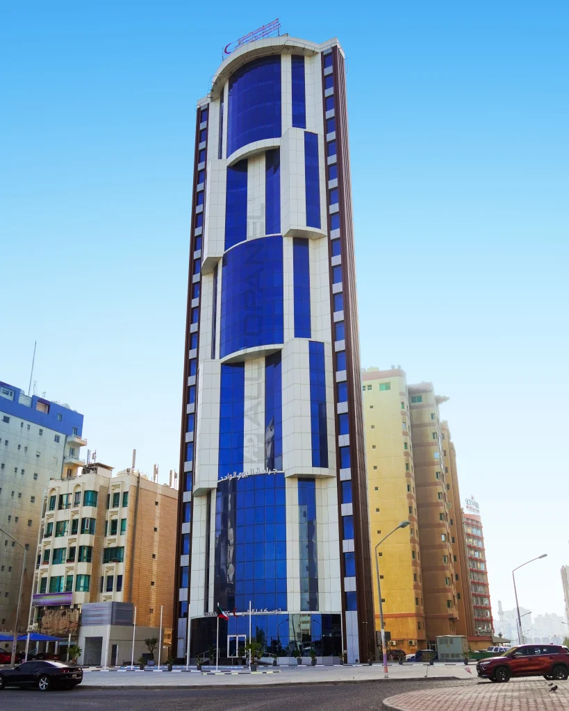 Top-floor view showing clean lines of ACP cladding in multiple finishes