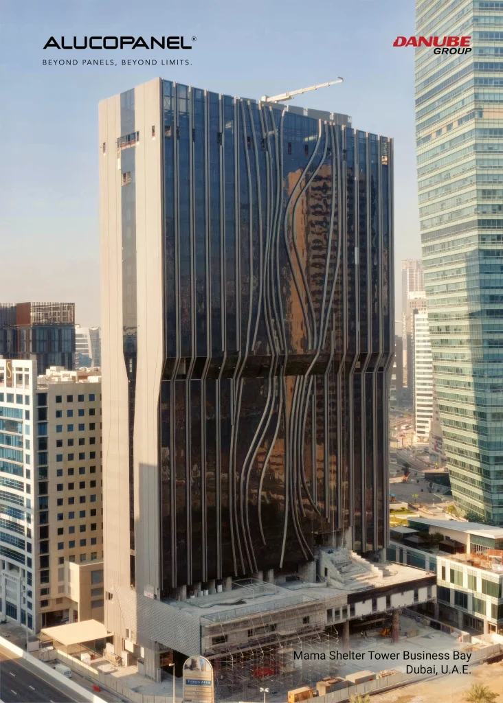 Exterior view of Mama Shelter, Dubai, showcasing government-approved Alucopanel® A2 facade.