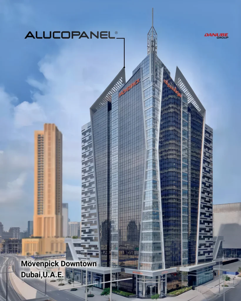 Mövenpick Downtown Dubai facade finished with Alucopanel® A2 locked core panels.