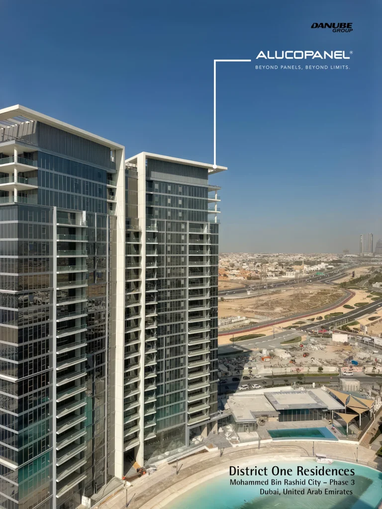 Modern façade of Mohammed Bin Rashid City Phase 3 tower featuring trusted Alucopanel® cladding